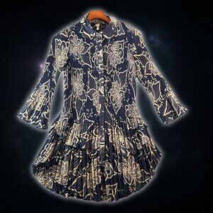 Lindi Blue/White Stretch Button Up Fit & Flare Floral Dress Women's Size Medium